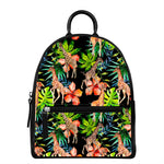 Black Tropical Giraffe Pattern Print Leather Backpack