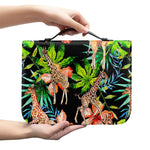 Black Tropical Giraffe Pattern Print Leather Bible Cover
