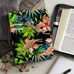 Black Tropical Giraffe Pattern Print Leather Bible Cover