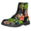 Black Tropical Giraffe Pattern Print Lace-Up Boots
