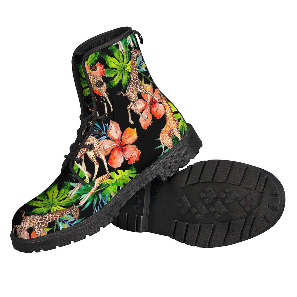 Black Tropical Giraffe Pattern Print Backpack