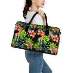Black Tropical Giraffe Pattern Print Leather Duffle Bag