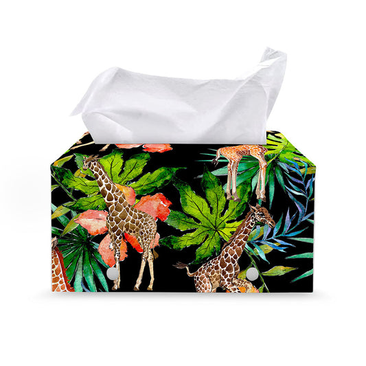 Black Tropical Giraffe Pattern Print Leather Tissue Box Cover