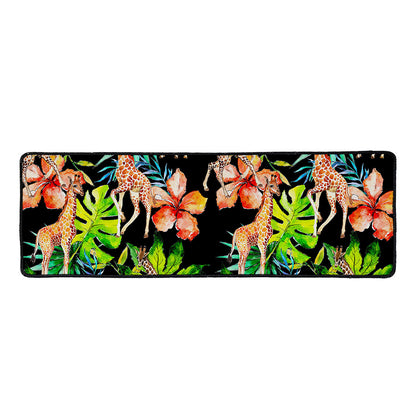 Black Tropical Giraffe Pattern Print Long Kitchen Mat