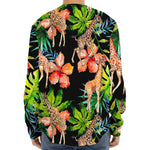 Black Tropical Giraffe Pattern Print Long Sleeve Baseball Jersey