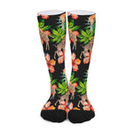 Black Tropical Giraffe Pattern Print Long Socks