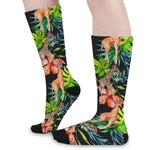 Black Tropical Giraffe Pattern Print Long Socks