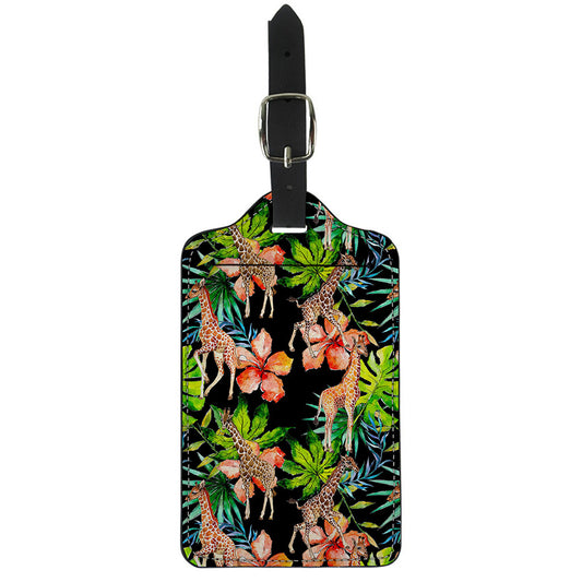 Black Tropical Giraffe Pattern Print Luggage Tag