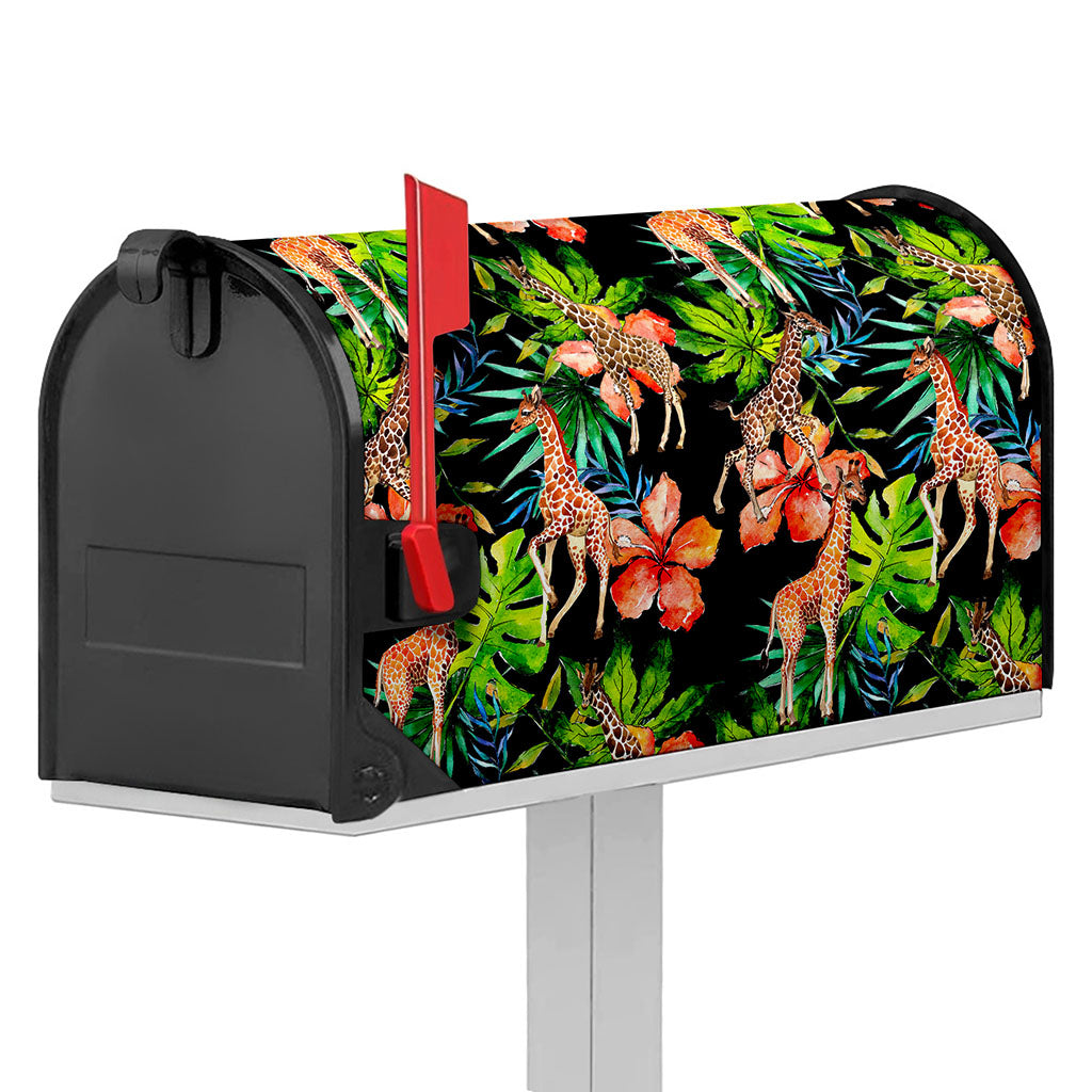 Black Tropical Giraffe Pattern Print Mailbox Cover