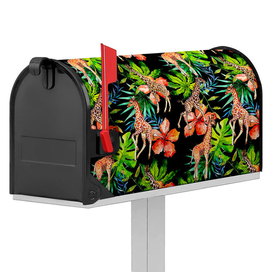 Black Tropical Giraffe Pattern Print Mailbox Cover