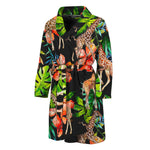 Black Tropical Giraffe Pattern Print Men's Bathrobe