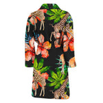 Black Tropical Giraffe Pattern Print Men's Bathrobe