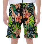 Black Tropical Giraffe Pattern Print Men's Beach Shorts