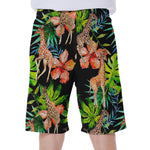 Black Tropical Giraffe Pattern Print Men's Beach Shorts