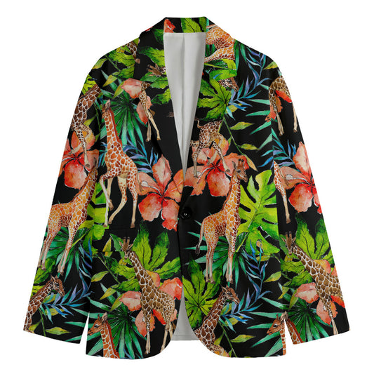 Black Tropical Giraffe Pattern Print Men's Blazer