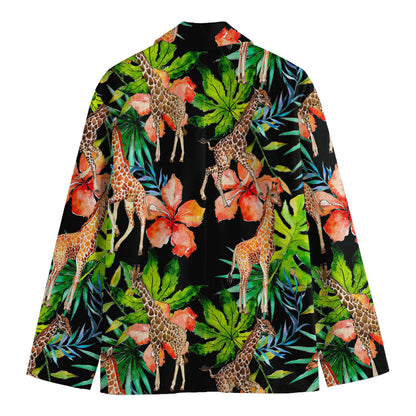 Black Tropical Giraffe Pattern Print Men's Blazer
