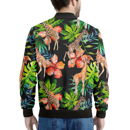 Black Tropical Giraffe Pattern Print Men's Bomber Jacket