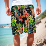 Black Tropical Giraffe Pattern Print Men's Cargo Shorts