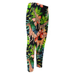 Black Tropical Giraffe Pattern Print Men's Compression Pants