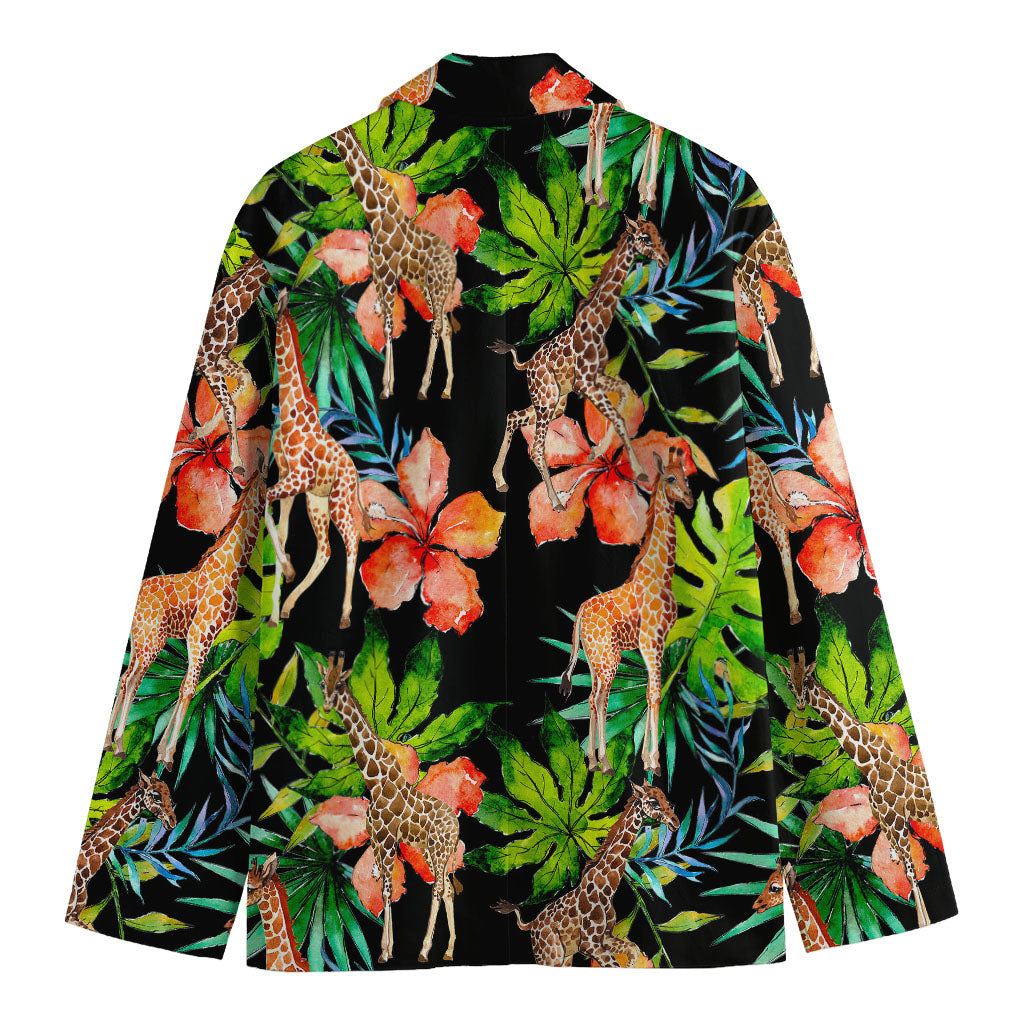 Black Tropical Giraffe Pattern Print Men's Cotton Blazer