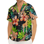 Black Tropical Giraffe Pattern Print Men's Deep V-Neck Shirt