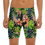 Black Tropical Giraffe Pattern Print Men's Long Boxer Briefs