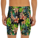 Black Tropical Giraffe Pattern Print Men's Long Boxer Briefs