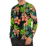 Black Tropical Giraffe Pattern Print Men's Long Sleeve Rash Guard