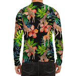 Black Tropical Giraffe Pattern Print Men's Long Sleeve Rash Guard