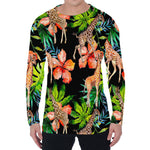 Black Tropical Giraffe Pattern Print Men's Long Sleeve T-Shirt