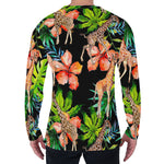 Black Tropical Giraffe Pattern Print Men's Long Sleeve T-Shirt