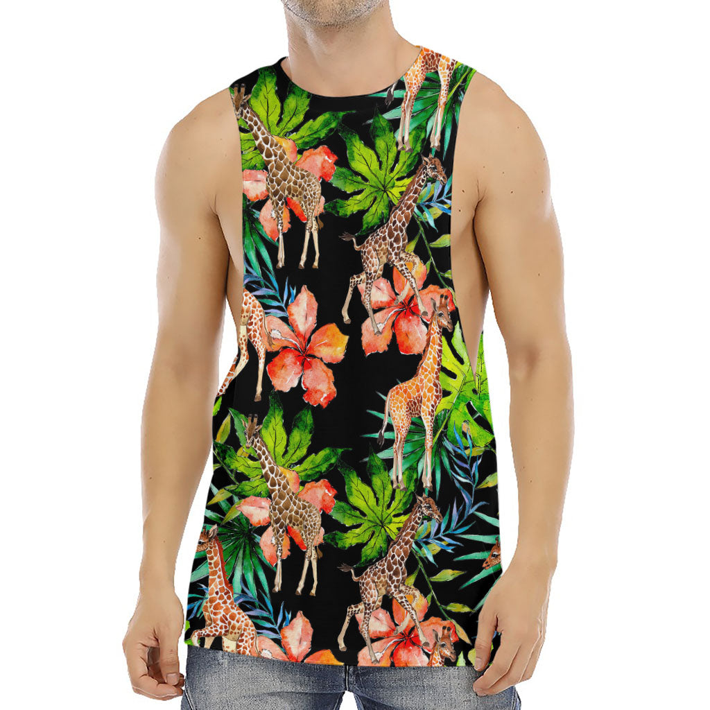 Black Tropical Giraffe Pattern Print Men's Muscle Tank Top