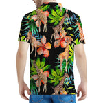 Black Tropical Giraffe Pattern Print Men's Polo Shirt