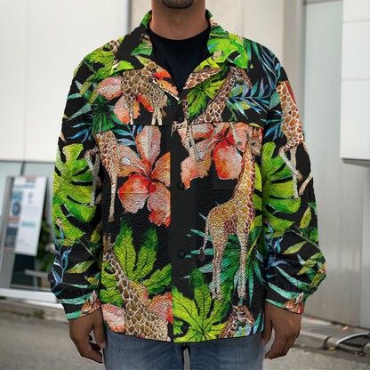 Black Tropical Giraffe Pattern Print Men's Shirt Jacket