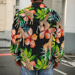 Black Tropical Giraffe Pattern Print Men's Shirt Jacket