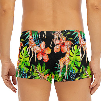 Black Tropical Giraffe Pattern Print Men's Short Boxer Briefs