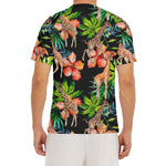 Black Tropical Giraffe Pattern Print Men's Short Sleeve Rash Guard