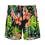 Black Tropical Giraffe Pattern Print Men's Sports Shorts