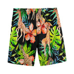 Black Tropical Giraffe Pattern Print Men's Sports Shorts
