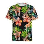 Black Tropical Giraffe Pattern Print Men's Sports T-Shirt