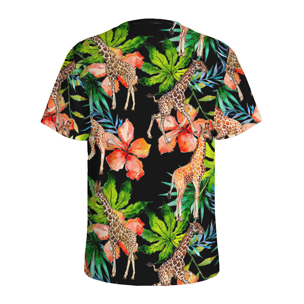 Black Tropical Giraffe Pattern Print Men's Sports T-Shirt