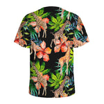 Black Tropical Giraffe Pattern Print Men's Sports T-Shirt