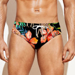 Black Tropical Giraffe Pattern Print Men's Swim Briefs