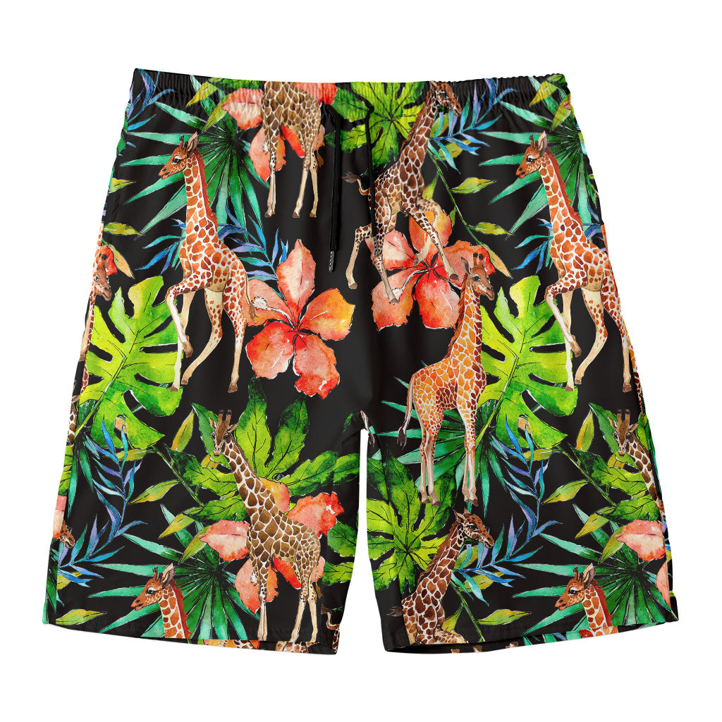 Black Tropical Giraffe Pattern Print Men's Swim Trunks