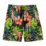 Black Tropical Giraffe Pattern Print Men's Swim Trunks