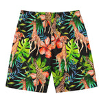 Black Tropical Giraffe Pattern Print Men's Swim Trunks