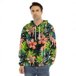 Black Tropical Giraffe Pattern Print Men's Velvet Pullover Hoodie