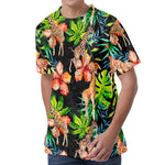 Black Tropical Giraffe Pattern Print Men's Velvet T-Shirt