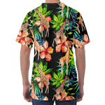 Black Tropical Giraffe Pattern Print Men's Velvet T-Shirt
