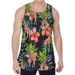 Black Tropical Giraffe Pattern Print Men's Velvet Tank Top